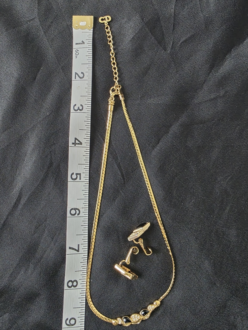 Auth Dior Enamel Rhinestone Necklace And Clipon Gold Stud Earrings - Picture 13 of 14